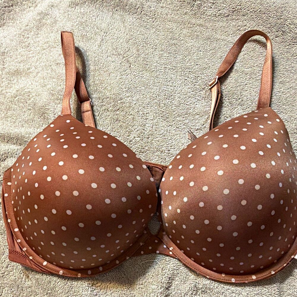Victoria's Secret Push-Up Underwire Bra 40D Brown/White Polka Dot Padded